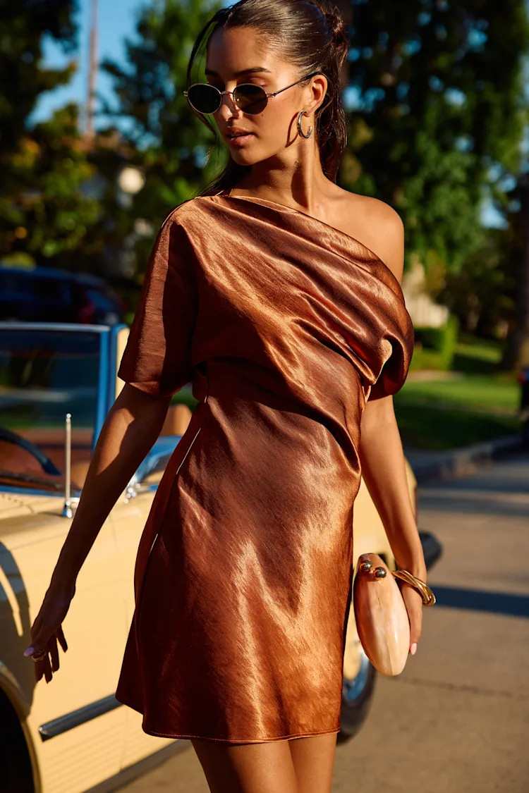 Maralina Rust Satin Asymmetrical Mini Dress | Lulus