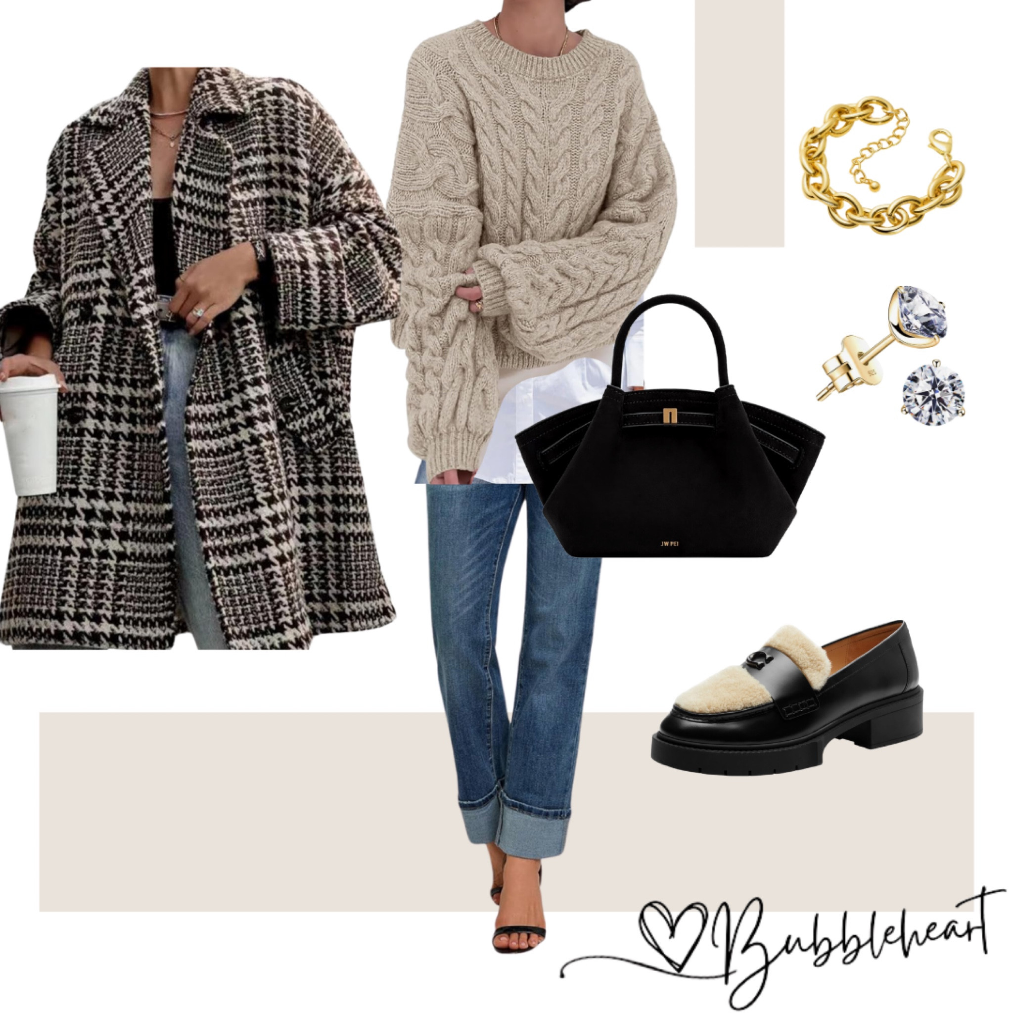 Winter outfit, these Sherpa loafers have my heart! #plaid coat # cuffedjeans #chunkyknitsweater 

#LTKOver40