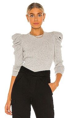 7 For All Mankind Long Sleeve Puff Shoulder Crewneck in Heather Grey from Revolve.com | Revolve Clothing (Global)