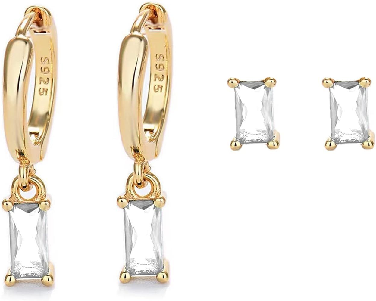 Small Gold Hoop Earrings With Green Drop, Gold Huggie Hoop Earrings For Women 14K Gold Hoops Hypo... | Amazon (US)