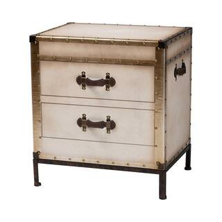 Laura 23.6 in. White Rectangle Canvas End Table with 2 Drawers | The Home Depot