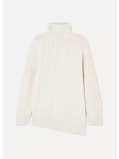 Vince - Asymmetric Cable-knit Wool-blend Turtleneck Sweater - Cream | NET-A-PORTER (US)