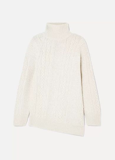 Vince - Asymmetric Cable-knit Wool-blend Turtleneck Sweater - Cream | NET-A-PORTER (US)