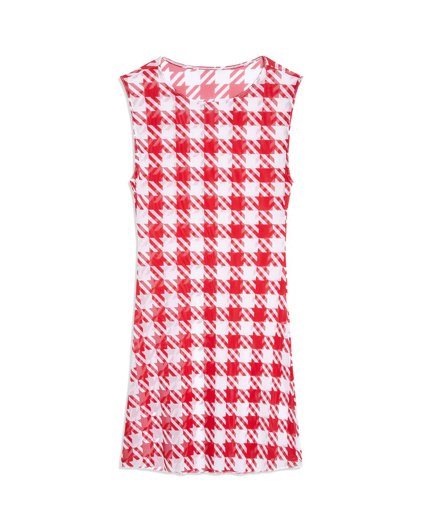 Mesh Oversized Houndstooth Muscle Tank Dress - Cherry Red White S | We Wore What