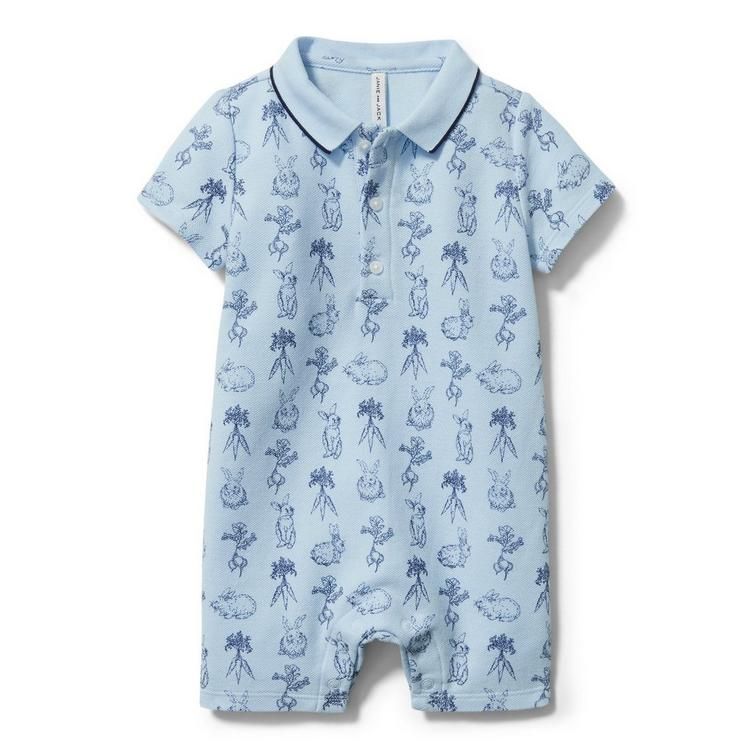 Baby Bunny Toile Polo Romper | Janie and Jack