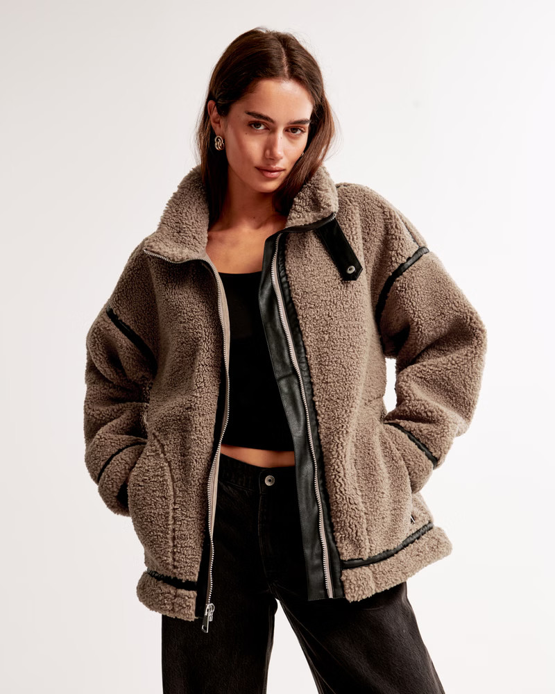 Contrast Trim Sherpa Aviator Jacket | Abercrombie & Fitch (US)