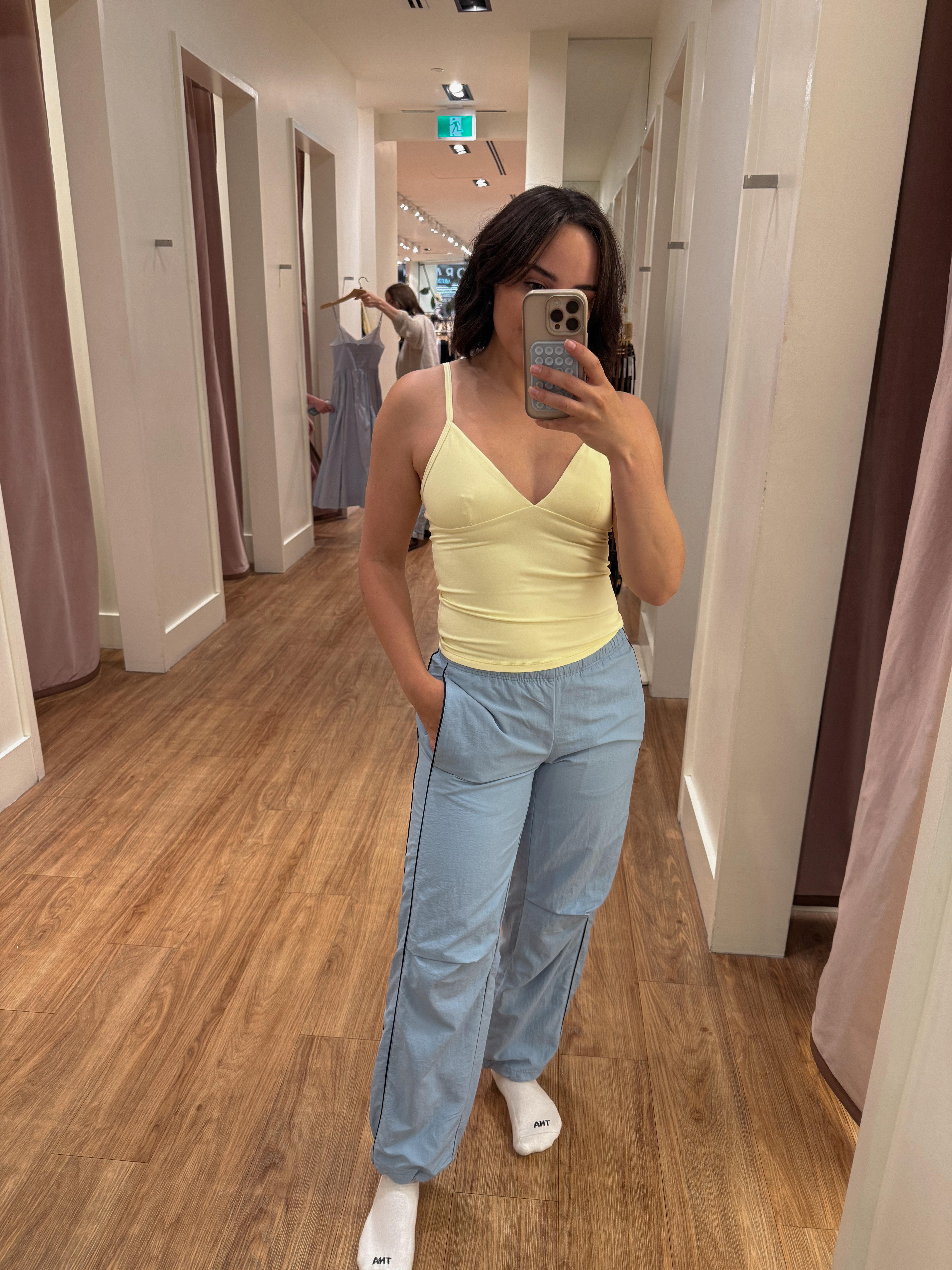 Butter yellow workout top and baby blue track pants?! Both of these fit a bit tight and I would size up. 

 #LTKcanada #LTKfitness #LTKstyletip