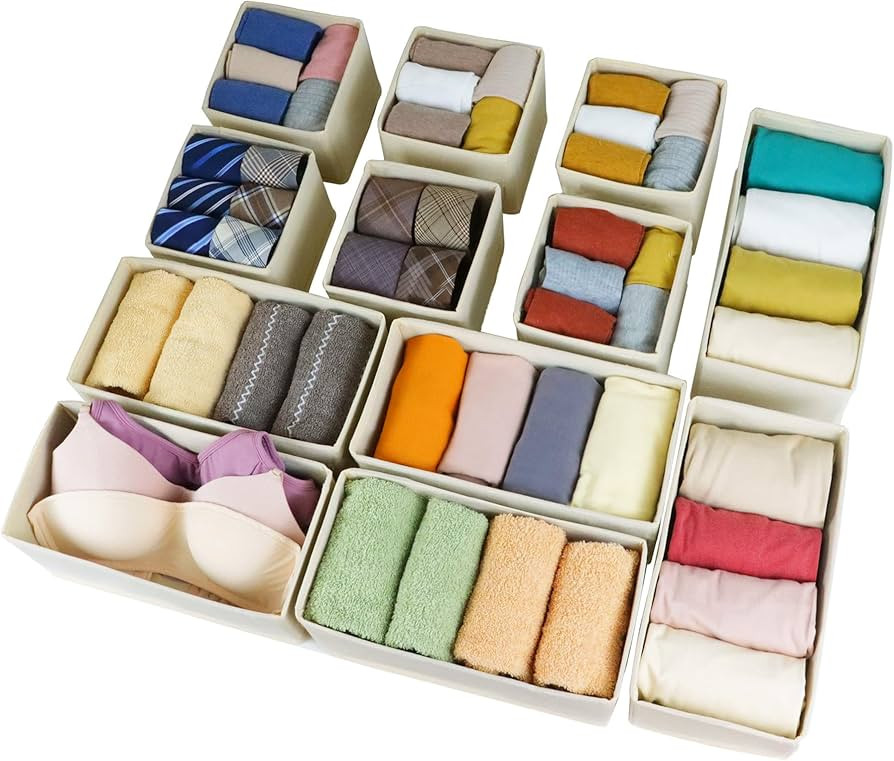 Set of 12 Drawer Organizer, Fabric Closet Organizer and Storage Baskets,Foldable Drawer Divider f... | Amazon (US)
