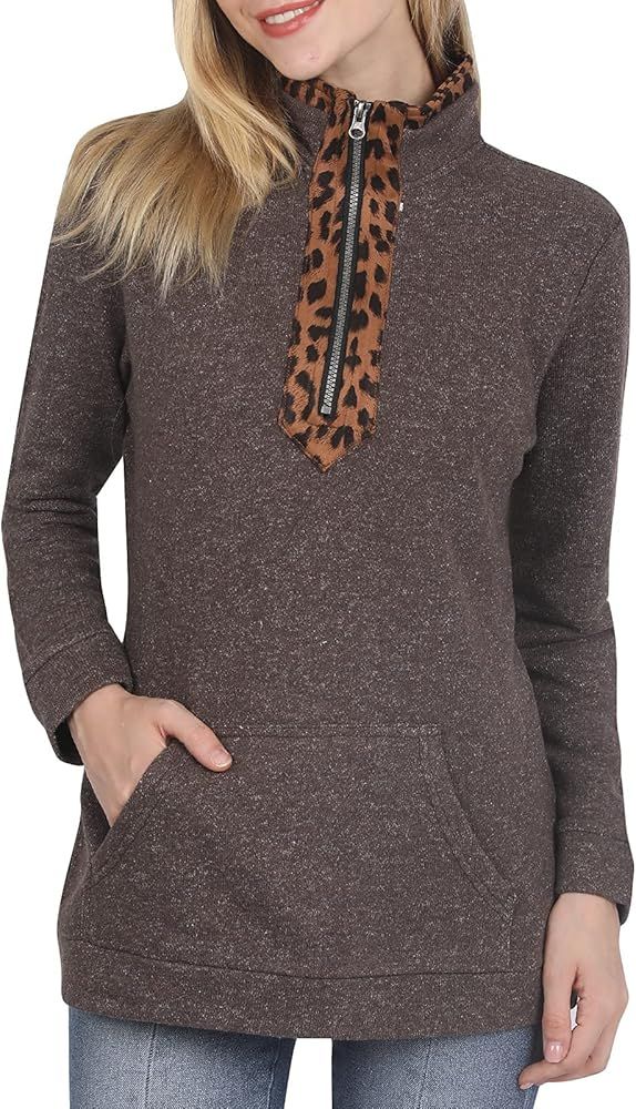 CORSKI Quarter Zip Pullover with Pockets for Women Long Sleeve Casual Leopard Color Block Sweatshirt | Amazon (US)