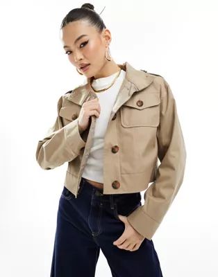 River Island cropped trench jacket in beige | ASOS | ASOS (Global)