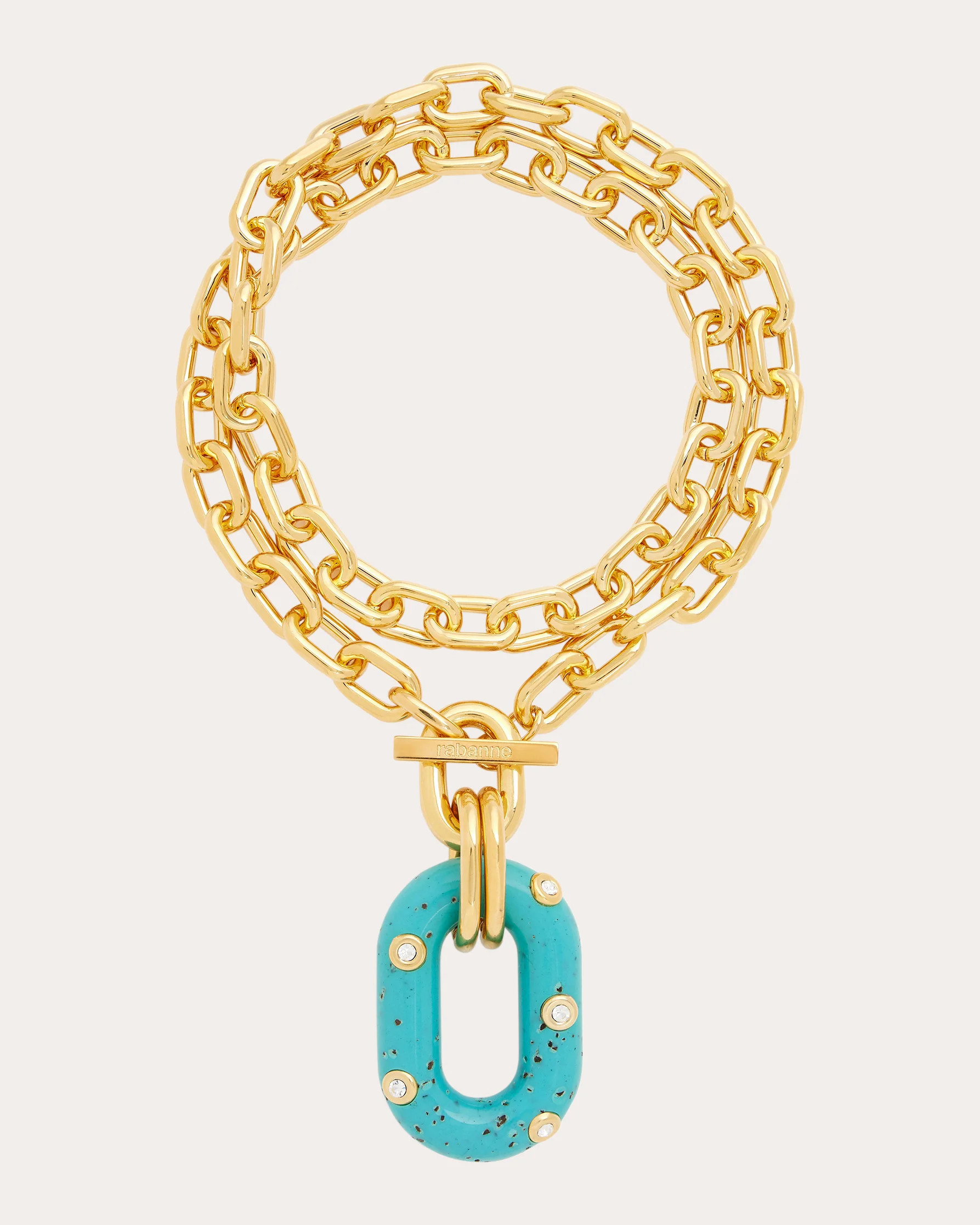 Rabanne Women's XL Link Palm Spring Crystal Embellished Resin Gold Tone Necklace in Gold/turquoise | Olivela