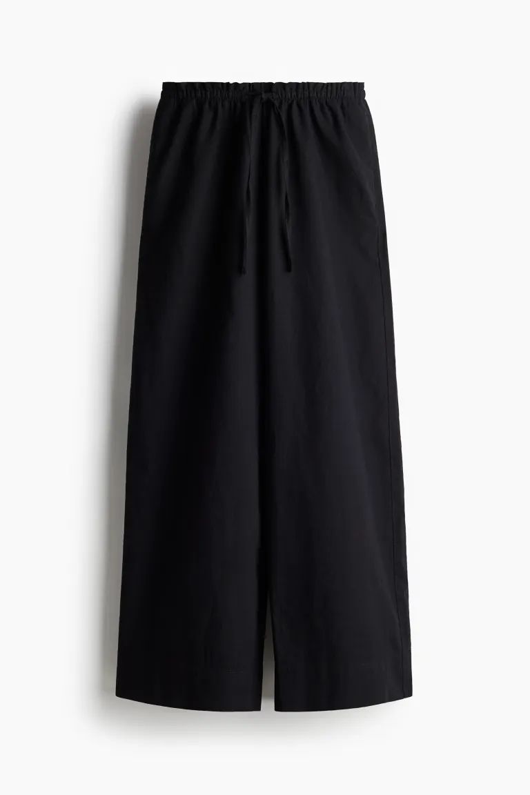 Wide-leg Linen-blend Pants - High waist - Long - Black - Ladies | H&M US | H&M (US + CA)