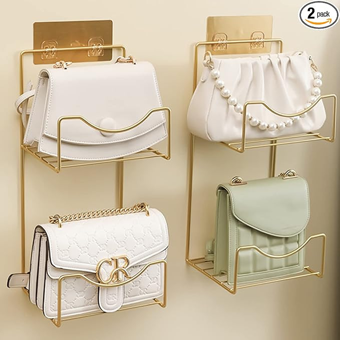 Wall Mount Handbag Purse Holder(Pack of 2 Golden), Metal Hanging Handbag Storage Tote Bag Organiz... | Amazon (US)