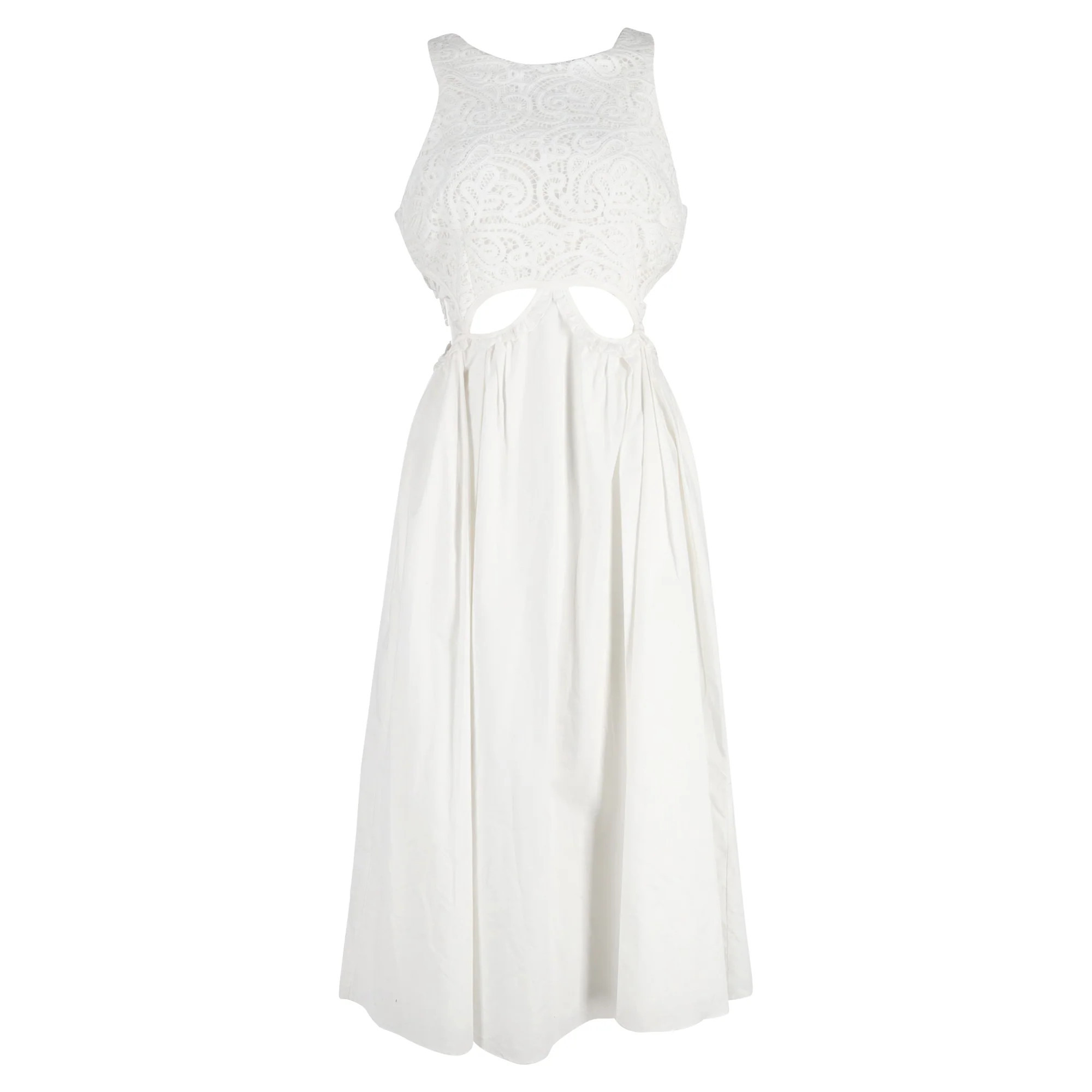 Self-Portrait Lace-Trimmed Cutout Maxi Dress in White Cotton | Shop Simon