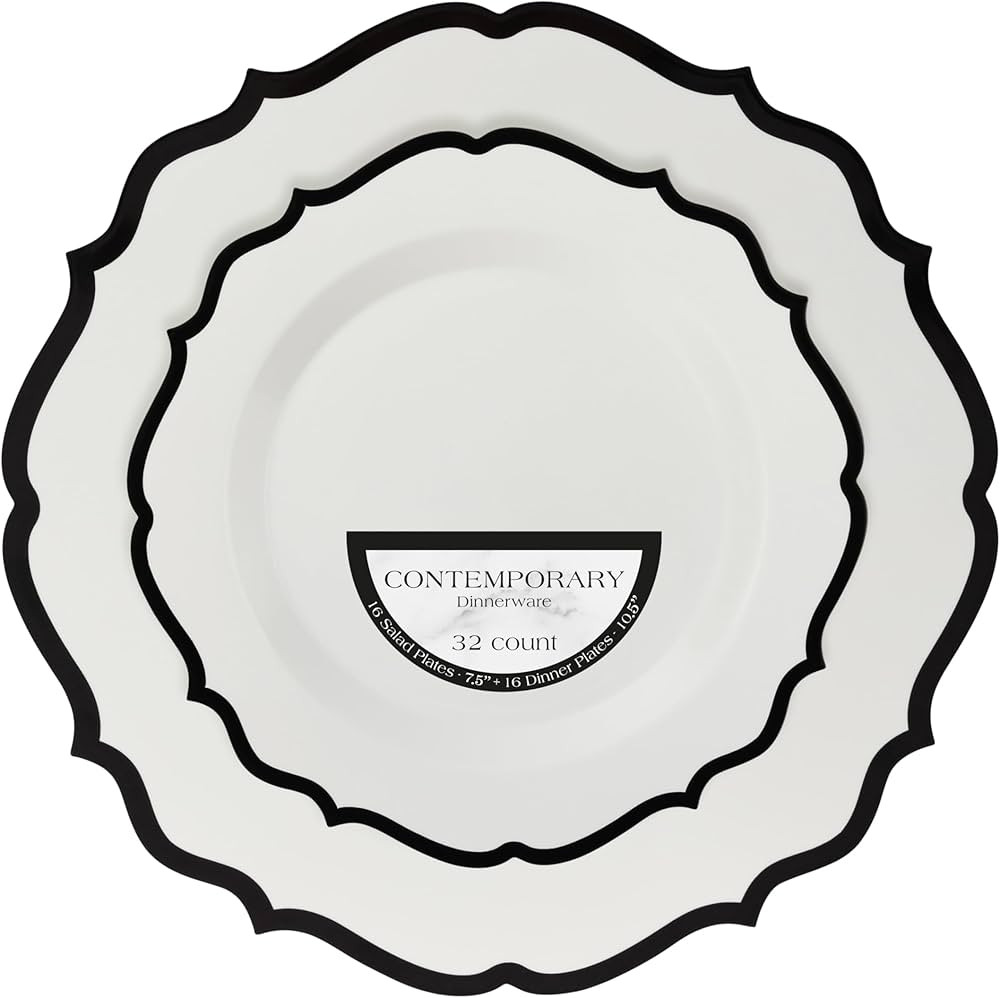 PLASTICPRO 32 Pack Elegant Disposable Plastic Plates Combo Set Includes 16 Dinner Plates and 16 S... | Amazon (US)