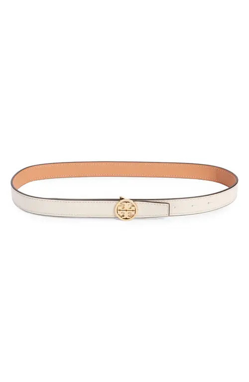 Tory Burch Miller 1-Inch Reversible Logo Belt in New Ivory /Vachetta /Gold at Nordstrom, Size Large | Nordstrom