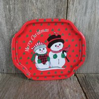 Snowman Tin Plate Christmas Santa Cookie Tray Candy Dish Food Gift Serving Platter | Etsy (US)