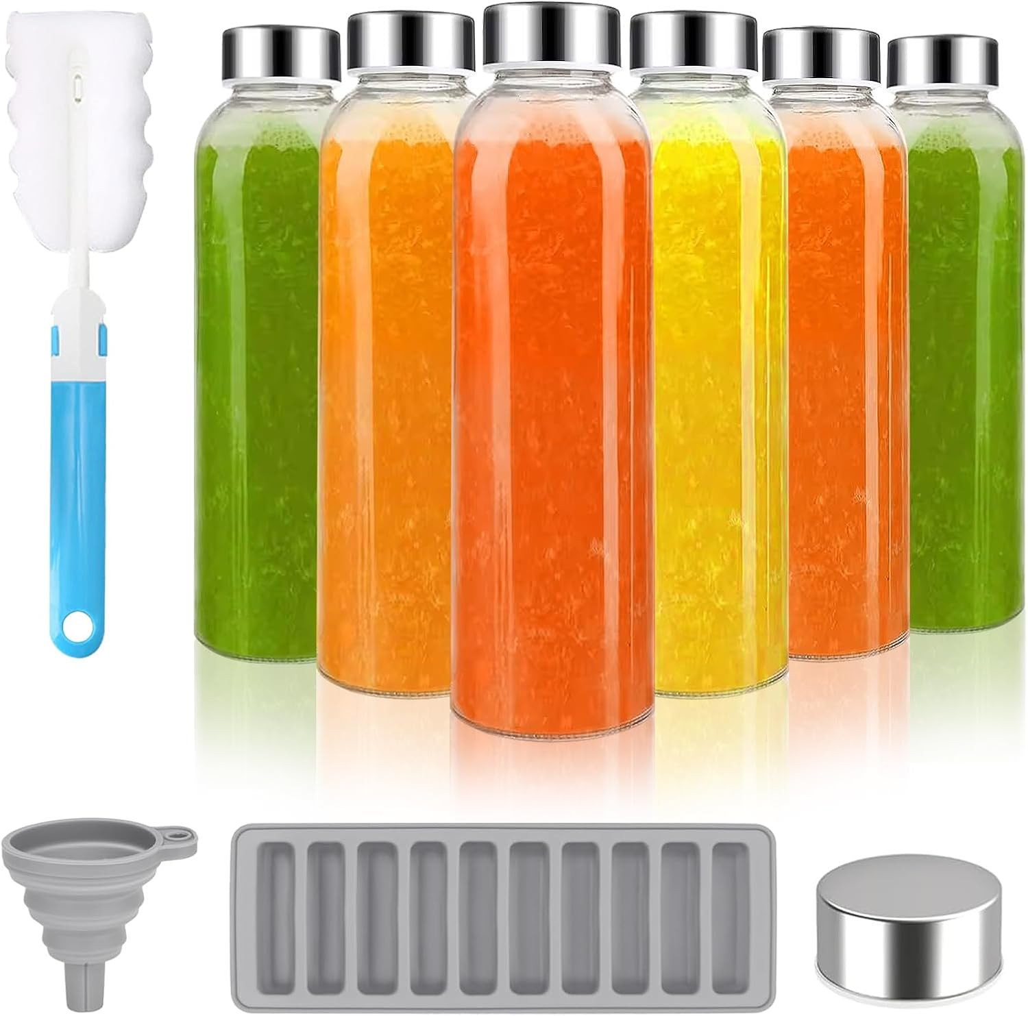 Glass Juice Bottles with Lids for Juicing 500ml, Reusable Clear Glass Water Bottles with Stainles... | Amazon (UK)