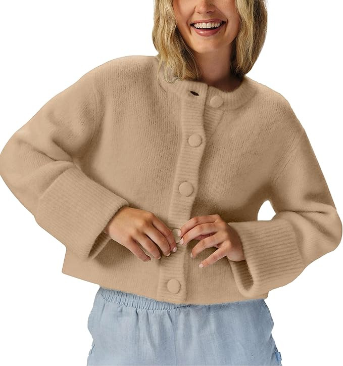 Women's Cardigans Chunky Button Sweaters Casual High-Folded Sleeve Knit Jacket Cozy Fashion Cloth... | Amazon (US)