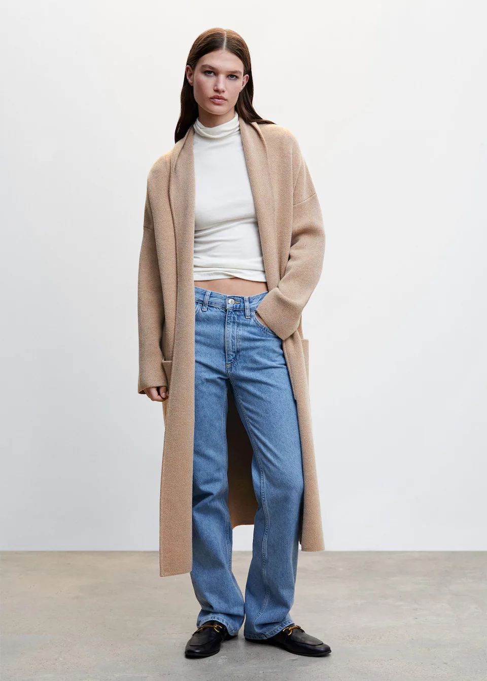 Oversized knitted coat with pockets -  Women | Mango USA | MANGO (US)