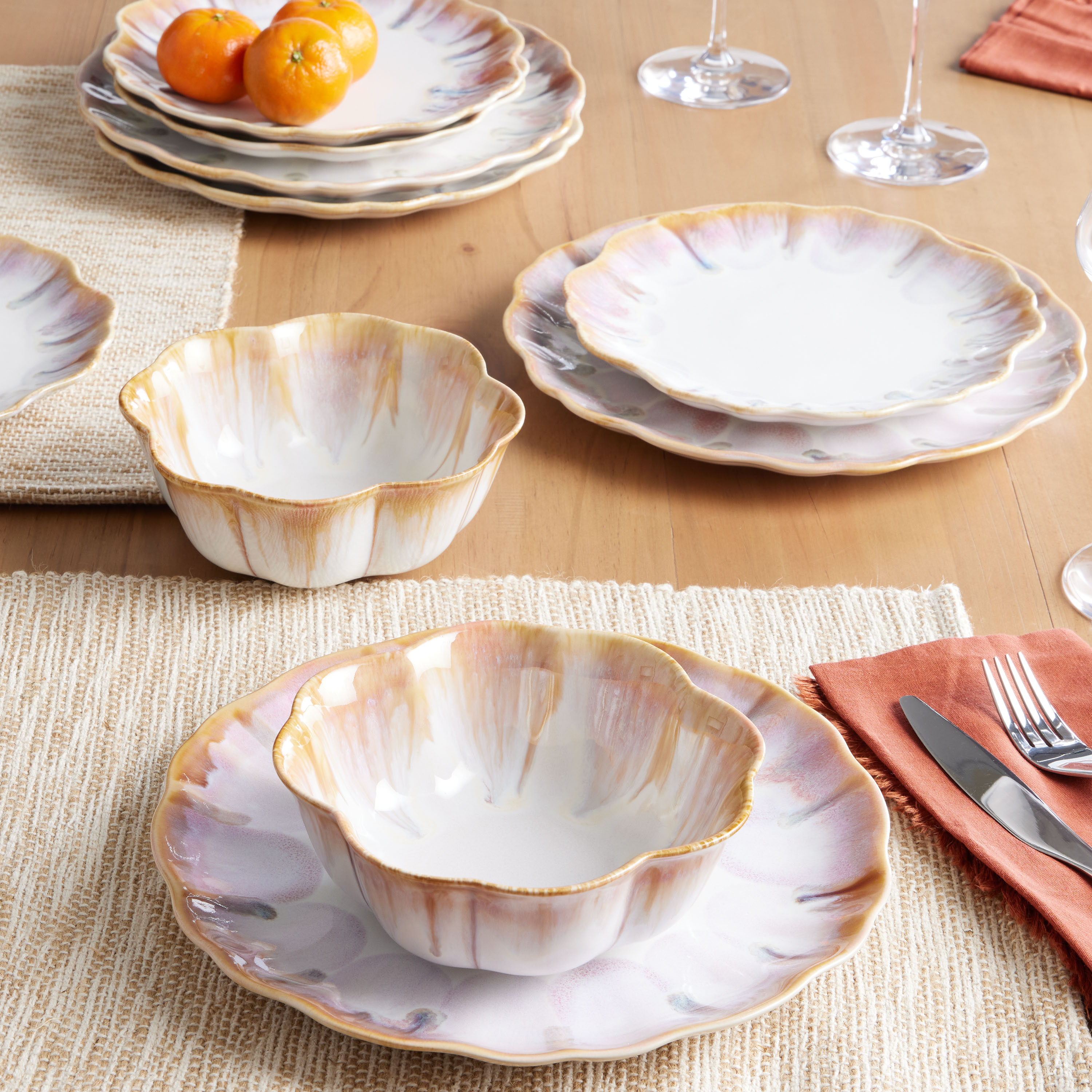 Ardan Caramel And Lavender Scalloped Dinnerware Collection | World Market