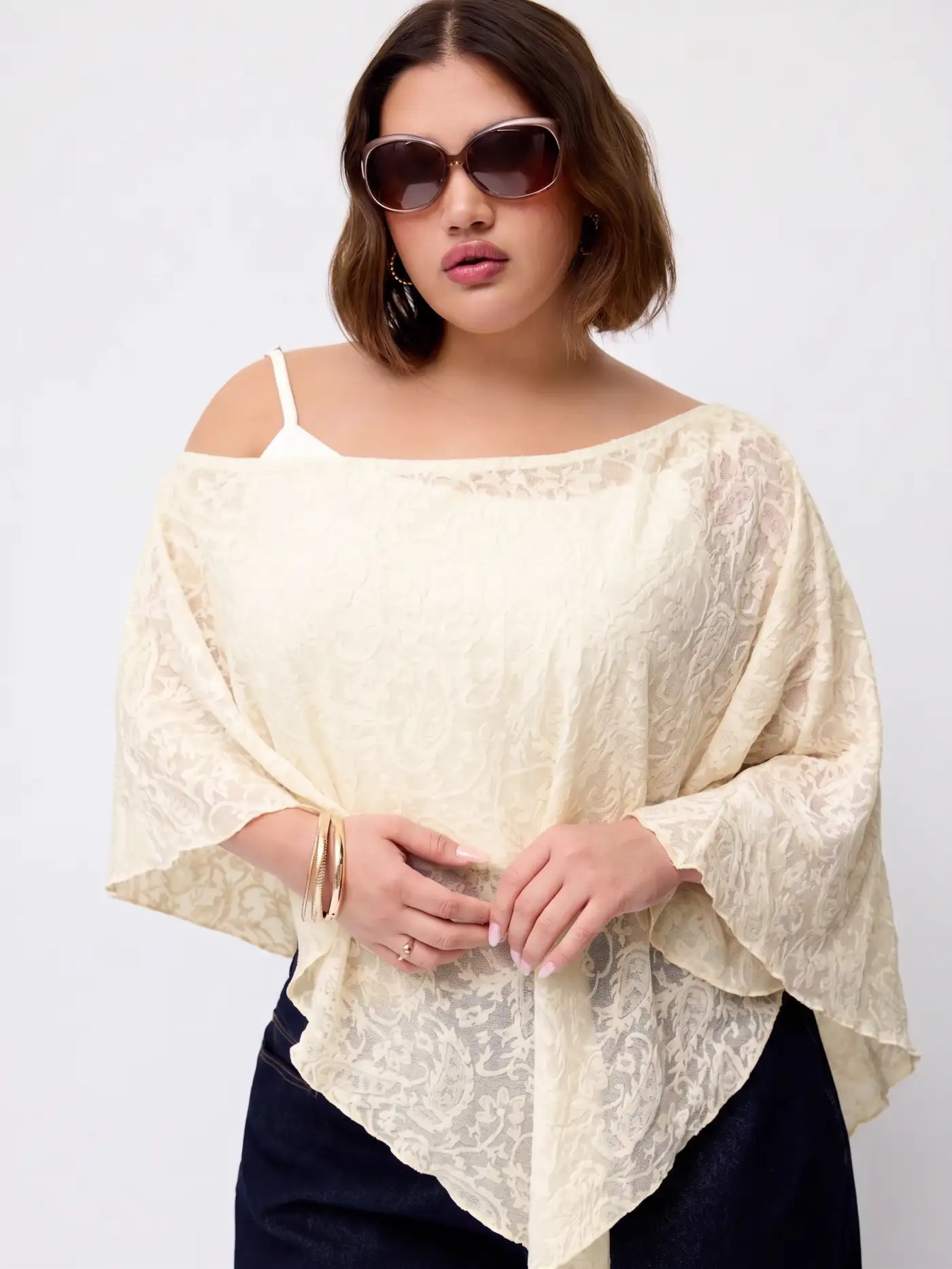 Chiffon Ruffle Hem Knotted Layered Mesh Cami Top Curve & Plus $47.90Flash Shipping | Cider