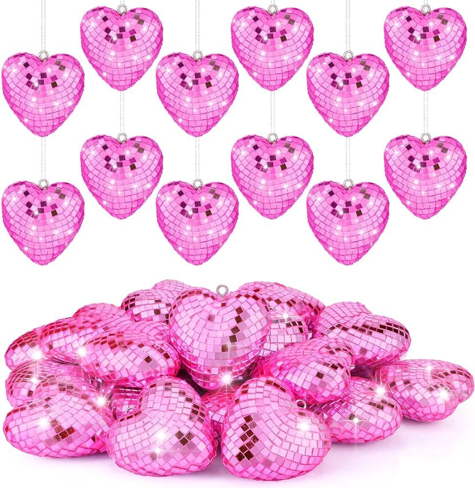 Ziliny 24 Pcs Valentine's Day Heart Shaped Disco Balls Mirror Disco Ball Decor Heart Hanging Orna... | Amazon (US)