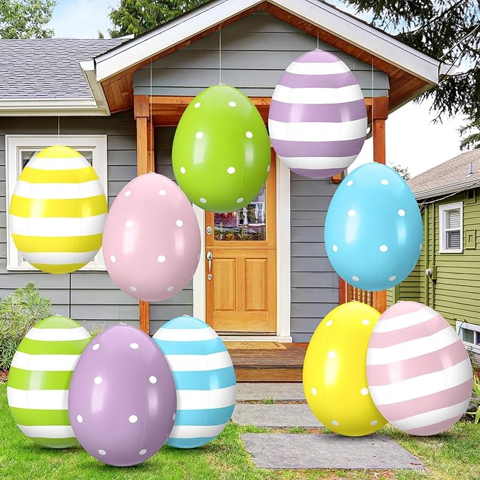 Leyndo 10 Pack 16 inch Inflatable Easter Eggs Decorations Easter Inflatables Outdoor Decor Colorf... | Amazon (US)