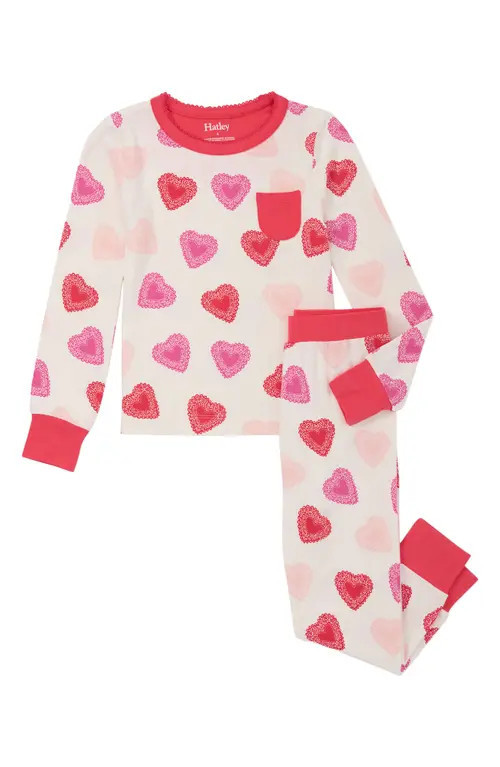 Hatley Kids' Cutout Hearts Fitted Two-Piece Pajamas in Natural at Nordstrom, Size 4 | Nordstrom
