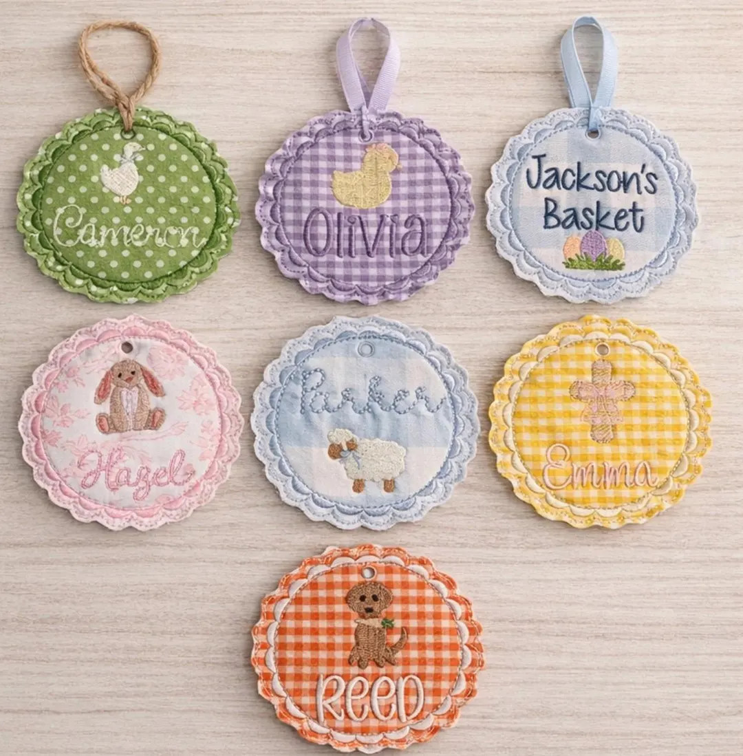 Personalized Easter Basket Tag | Custom Embroidered Name Tag | Scalloped Fabric Basket Tag for Ki... | Etsy (US)