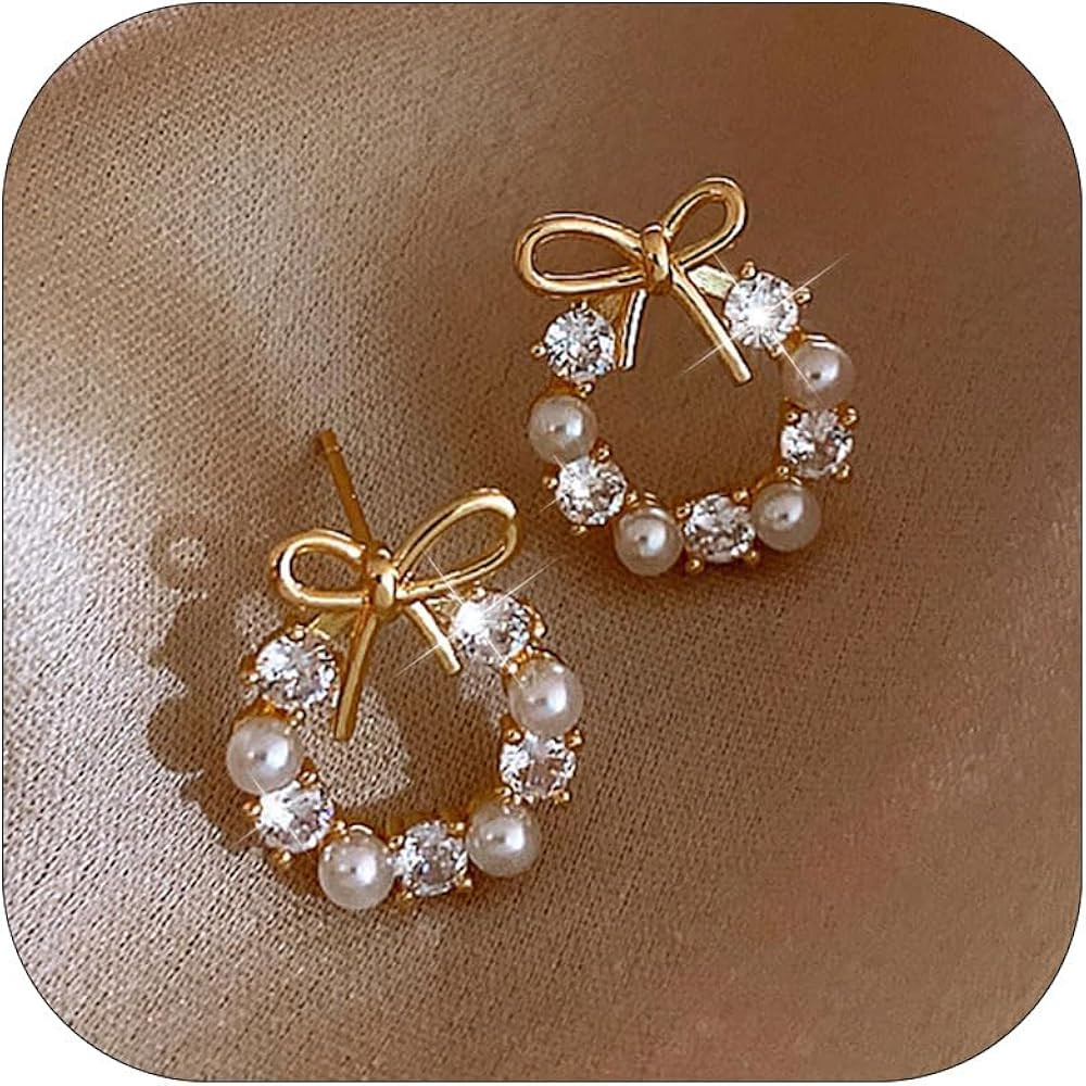 Pearl Bow Earrings for Women Pearl Earrings Elegant Ribbon Earrings Sweet Bow Knot Stud Earrings ... | Amazon (US)