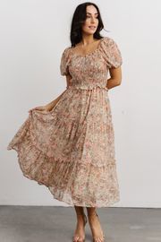 Priscilla Smocked Midi Dress | Dusty Pink Floral | Baltic Born