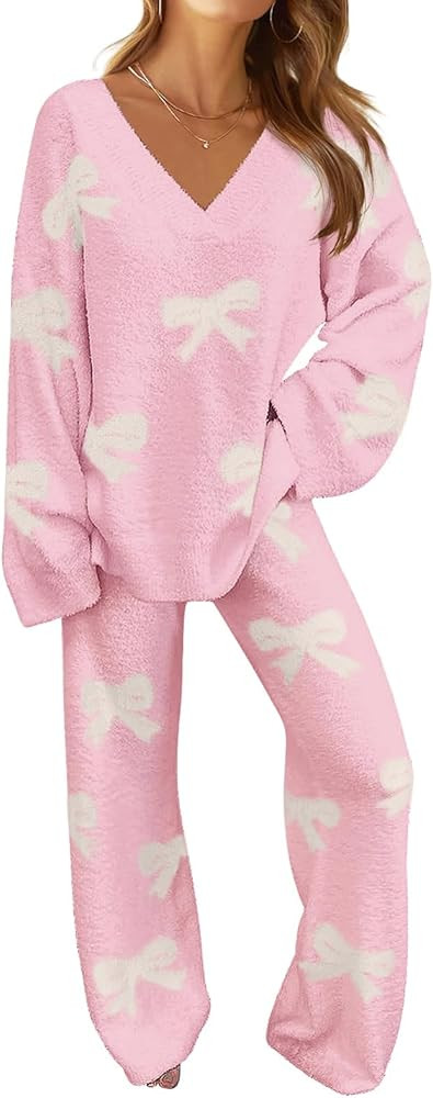 MEROKEETY Women's Lounge Sets 2025 Fall Fashion 2 Piece Outfits Sweater Pajama Set Fuzzy Loungewe... | Amazon (US)
