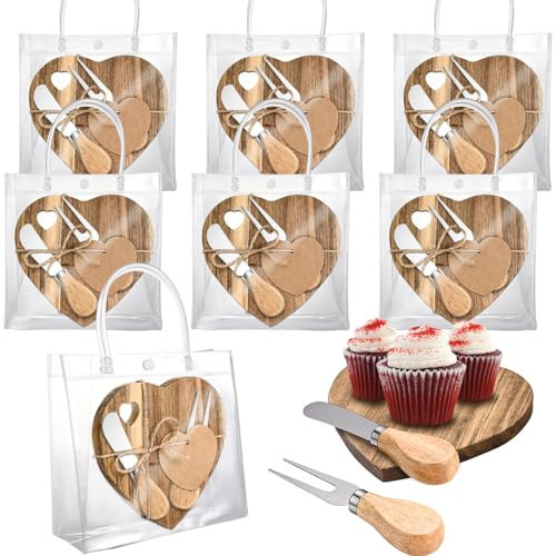 6 Set Heart Shaped Charcuterie Board Wood Mini Charcuterie Board With Cheese Knives Fork Set Bridal Shower Favors for Guest Bridal Baby Shower Prize Wedding Birthday Valentines Day | Amazon (US)