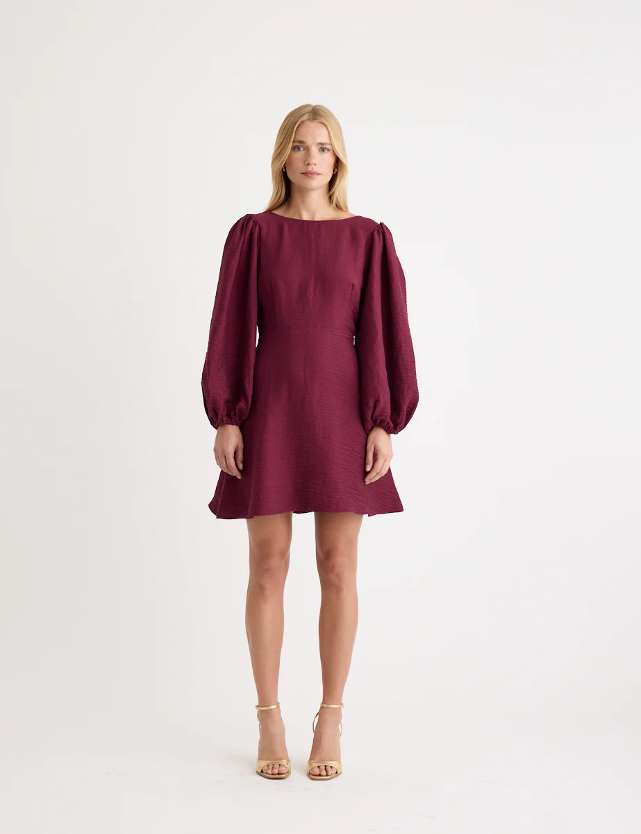 Burgundy Balloon Sleeve Zora Mini Dress | Nobody's Child