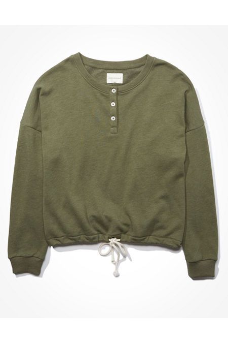 AE Fleece Cinched Henley Sweatshirt | American Eagle Outfitters (US & CA)