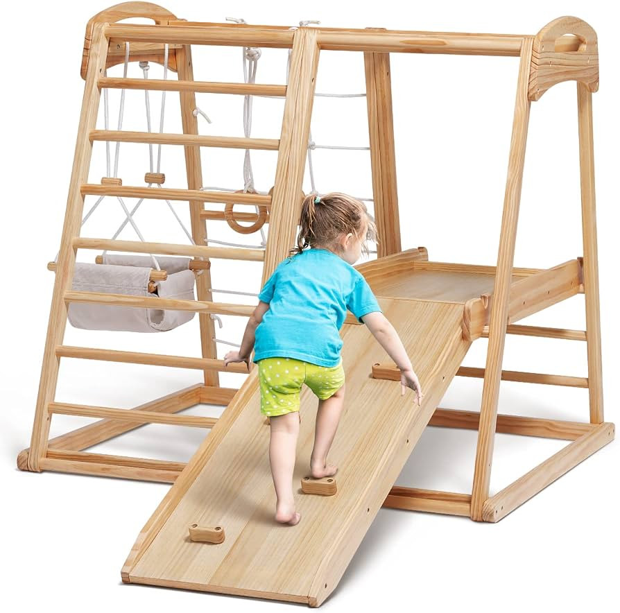 ECOMEX Indoor Jungle Gym for Toddlers 8 in 1 Playground Wooden Montessori Climber Playset with Sl... | Amazon (US)
