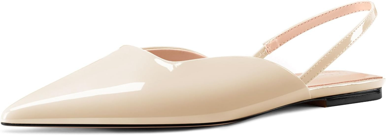 Slingback Flats for Women Pointed Toe Slip On Low Heel Pumps for Office Casual 0.4 Inches Heels | Amazon (US)