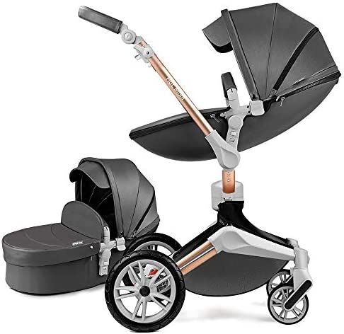 Baby Stroller 360 Rotation Function,Hot Mom Baby Carriage Pu Leather Pushchair Pram,Dark Grey | Amazon (US)