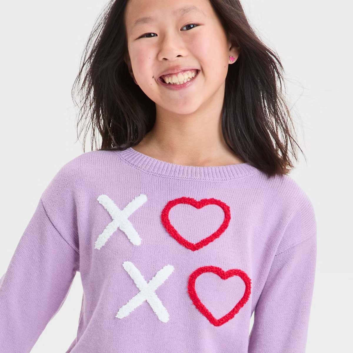 Girls' XO Valentine's Day Long Sleeve Pullover Sweater - art class™ Light Purple | Target