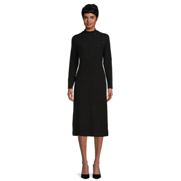 Time and Tru Women's Rib Knit Dress with Long Sleeves - Walmart.com | Walmart (US)