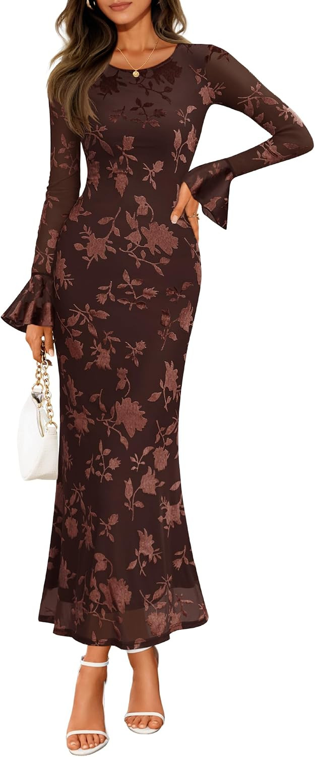 ZESICA Women's Fall Bell Long Sleeve Wedding Guest Dresses | Amazon (US)