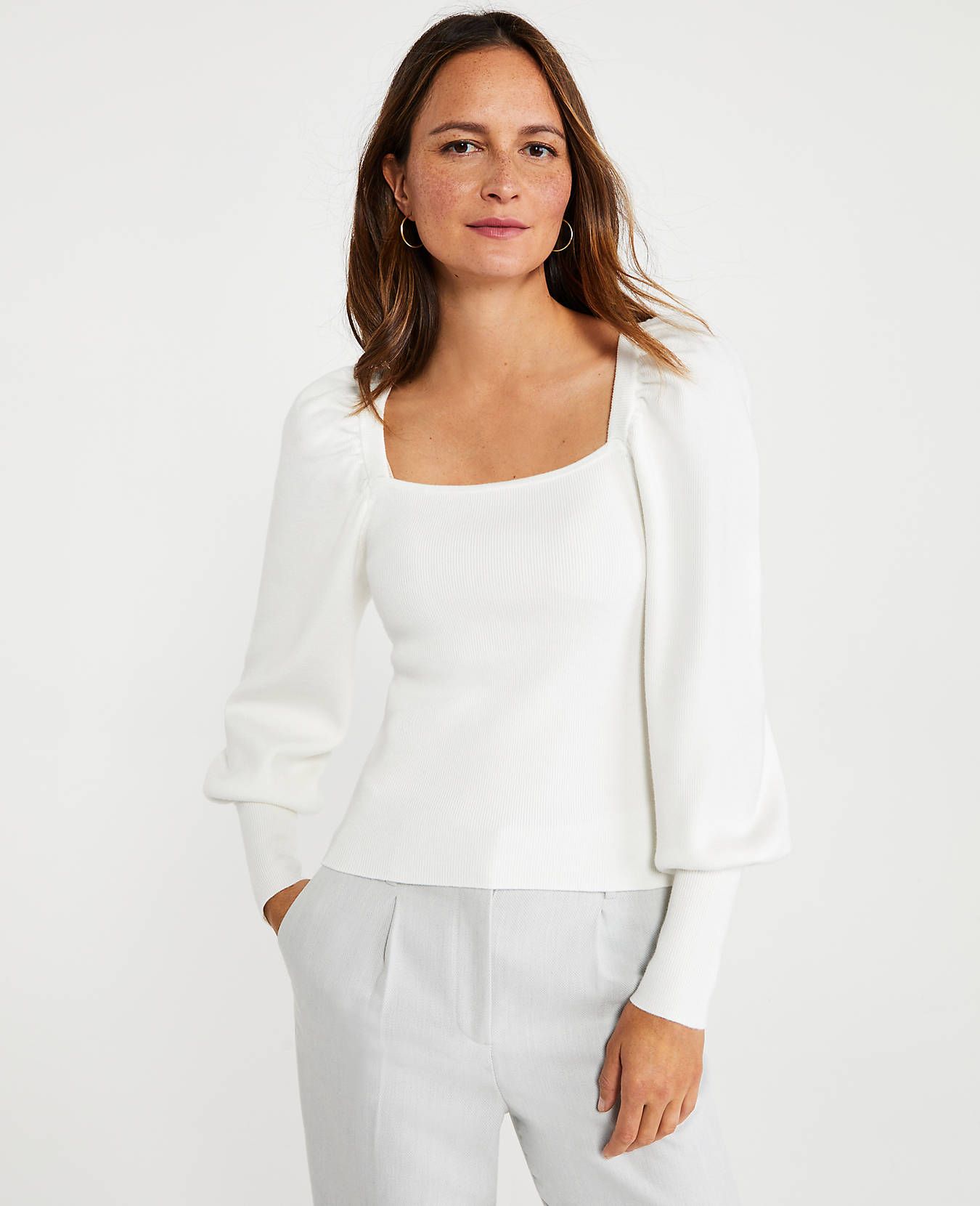 Square Neck Puff Shoulder Sweater | Ann Taylor | Ann Taylor (US)