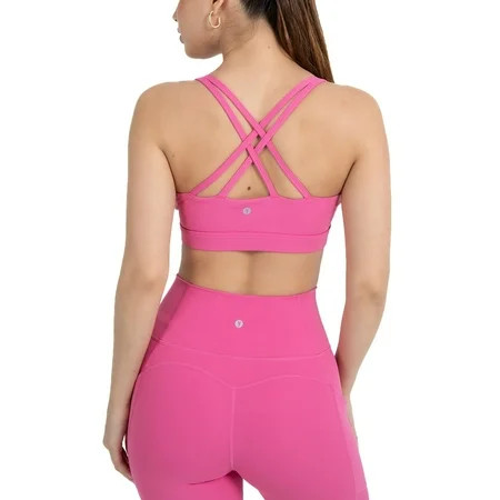 YITTY Active Women's UltraLuxe Strappy Medium Impact Bra, Athleisure, 4-Way-Stretch, Beach Party, L | Walmart (US)