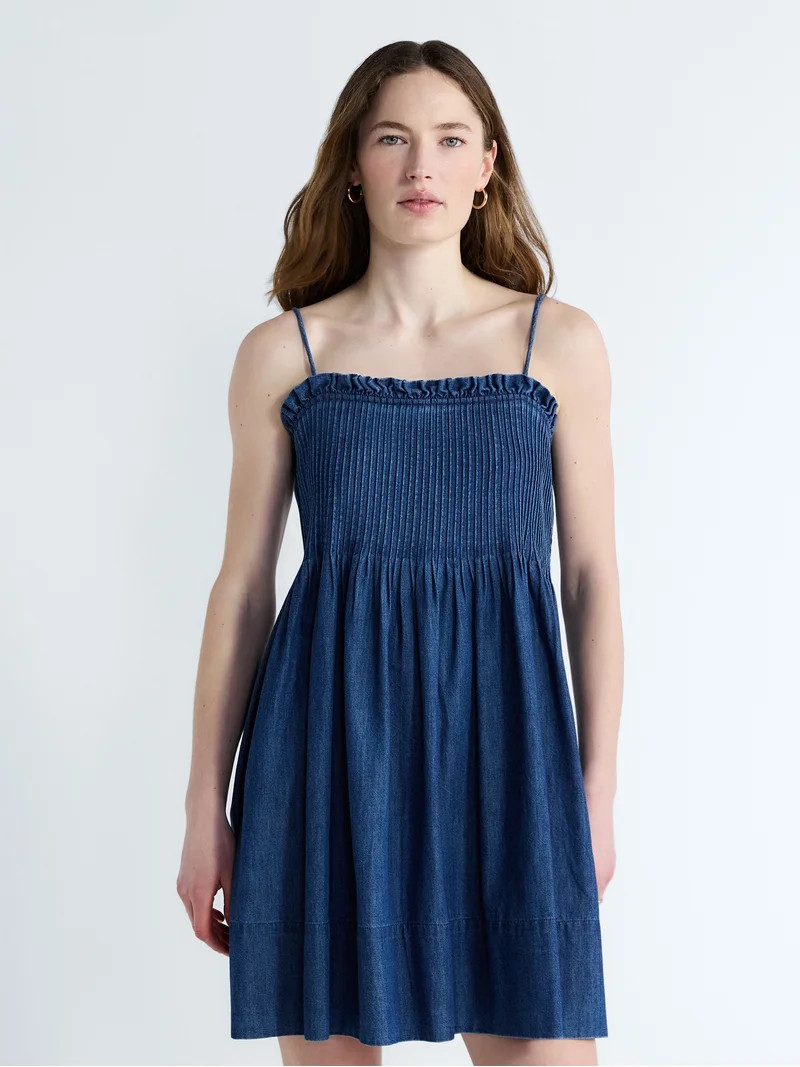 Free Assembly Women's Denim Pintuck Mini Dress, Sizes XS-XXL | Walmart (US)