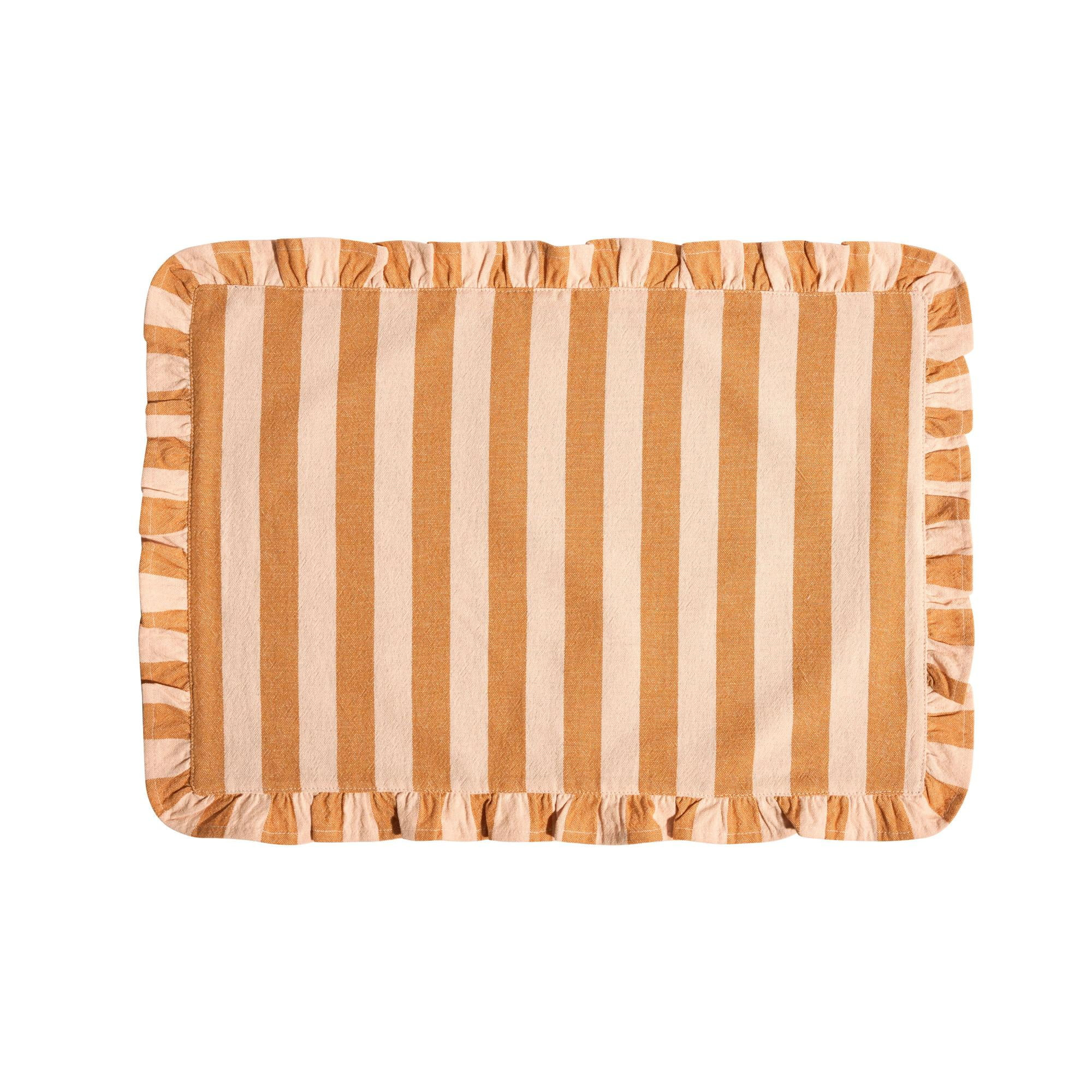 Beautiful Home by Drew Barrymore Ruffle Stripe Fabric Placemat, Coral Rose, 20"W x 14"L | Walmart (US)