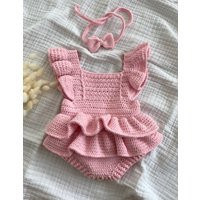 Crochet Baby Girl Ruffle Romper Organic Cotton Newborn Outfit | Etsy (US)