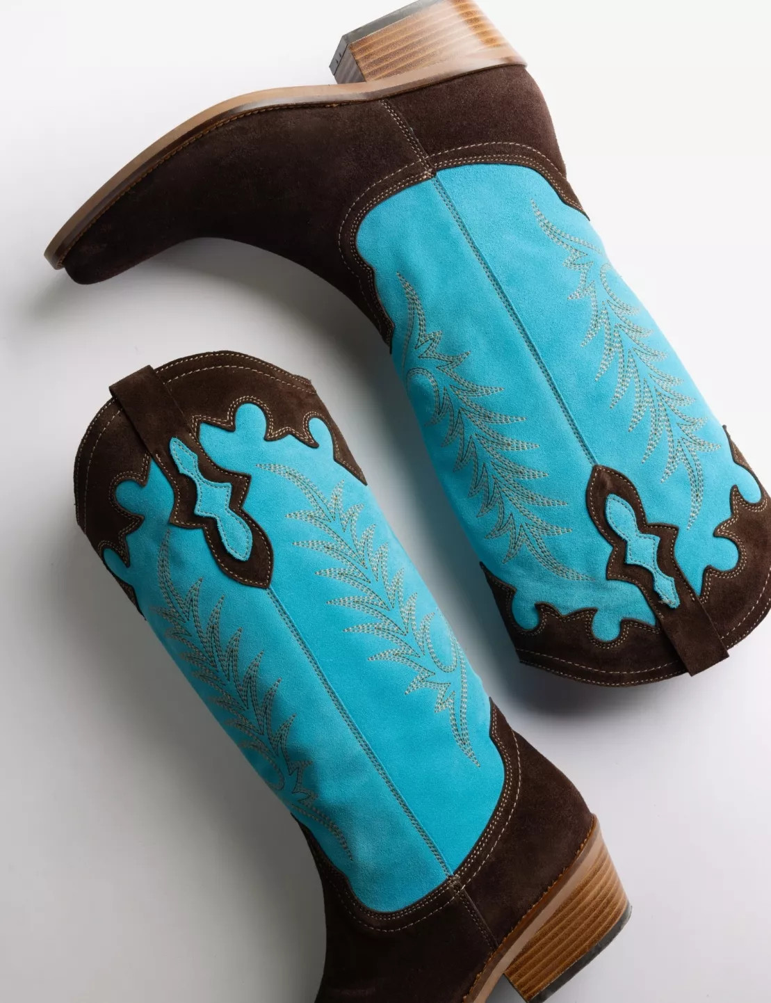 Jolene Suede Cowboy Boot - Bitter Chocolate/Turquoise | Penelope Chilvers