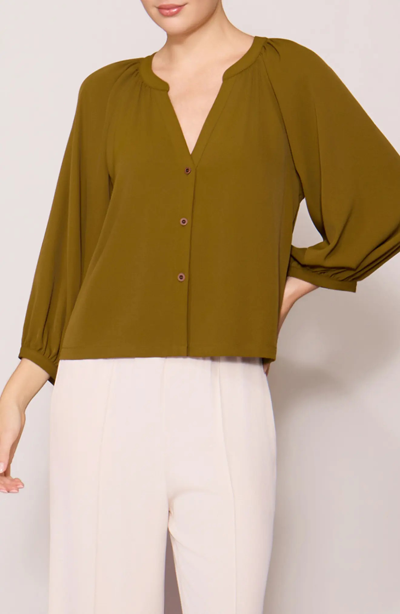 MELLODAY Luxe Crepe Three-Quarter Sleeve Top in Winetasting at Nordstrom Rack, Size X-Large | Nordstrom Rack