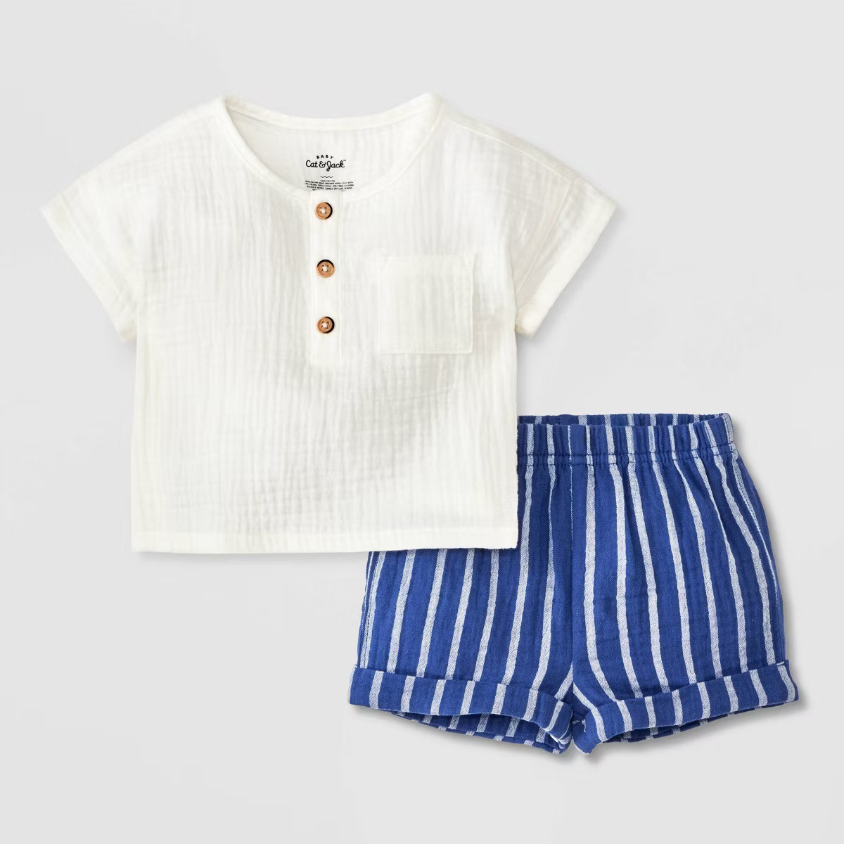 Baby Striped Henley Top & Bottom Set - Cat & Jack™ Blue/White | Target